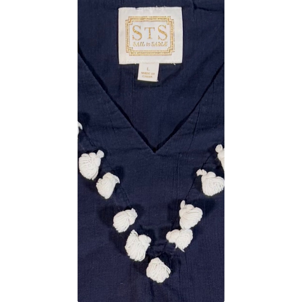 STS Sail to Sable Dress Navy White Tassel Tunic Coastal Resort Boho Large - Picture 4 of 4